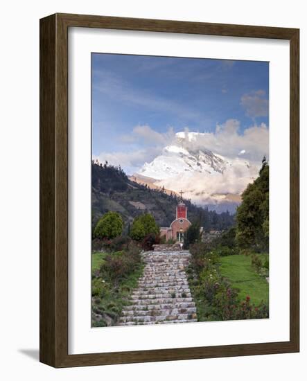 South America, Peru, Ancash, Yungay, Huascaran. View of the Yungay Church in Yungay Viejo-Alex Robinson-Framed Photographic Print