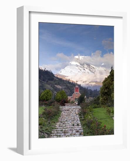 South America, Peru, Ancash, Yungay, Huascaran. View of the Yungay Church in Yungay Viejo-Alex Robinson-Framed Photographic Print