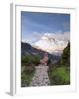 South America, Peru, Ancash, Yungay, Huascaran. View of the Yungay Church in Yungay Viejo-Alex Robinson-Framed Photographic Print