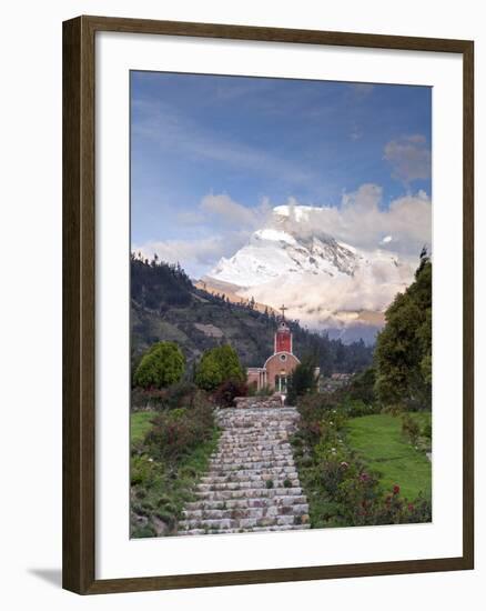 South America, Peru, Ancash, Yungay, Huascaran. View of the Yungay Church in Yungay Viejo-Alex Robinson-Framed Photographic Print