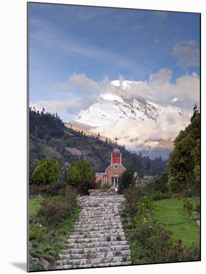 South America, Peru, Ancash, Yungay, Huascaran. View of the Yungay Church in Yungay Viejo-Alex Robinson-Mounted Photographic Print