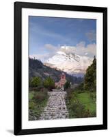 South America, Peru, Ancash, Yungay, Huascaran. View of the Yungay Church in Yungay Viejo-Alex Robinson-Framed Photographic Print