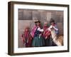 South America, Peru, Cusco. Quechua People in Front of An Inca Wall, Holding a Lamb and a Llama-Alex Robinson-Framed Premium Photographic Print