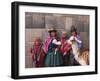 South America, Peru, Cusco. Quechua People in Front of An Inca Wall, Holding a Lamb and a Llama-Alex Robinson-Framed Premium Photographic Print