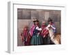 South America, Peru, Cusco. Quechua People in Front of An Inca Wall, Holding a Lamb and a Llama-Alex Robinson-Framed Premium Photographic Print