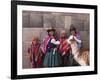 South America, Peru, Cusco. Quechua People in Front of An Inca Wall, Holding a Lamb and a Llama-Alex Robinson-Framed Photographic Print