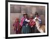 South America, Peru, Cusco. Quechua People in Front of An Inca Wall, Holding a Lamb and a Llama-Alex Robinson-Framed Photographic Print