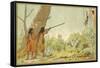 South American Indians Hunting Monkeys with Blowpipes-null-Framed Stretched Canvas