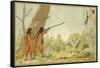 South American Indians Hunting Monkeys with Blowpipes-null-Framed Stretched Canvas