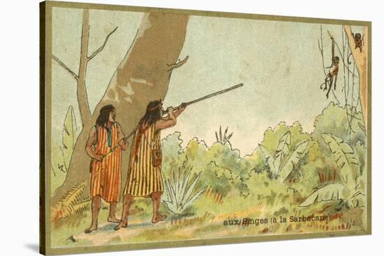 South American Indians Hunting Monkeys with Blowpipes-null-Stretched Canvas