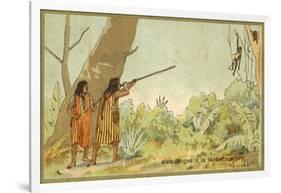 South American Indians Hunting Monkeys with Blowpipes-null-Framed Giclee Print