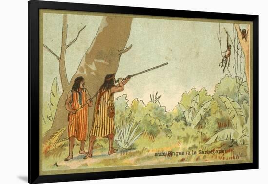 South American Indians Hunting Monkeys with Blowpipes-null-Framed Giclee Print