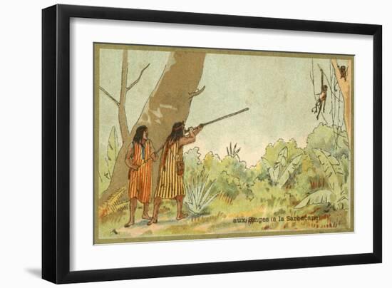 South American Indians Hunting Monkeys with Blowpipes-null-Framed Giclee Print