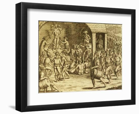 South American Indigenous Religious Rite, Engraving from Historia Americae-Theodor de Bry-Framed Giclee Print