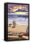 South Bay, California - Sunset Beach Scene-Lantern Press-Framed Stretched Canvas