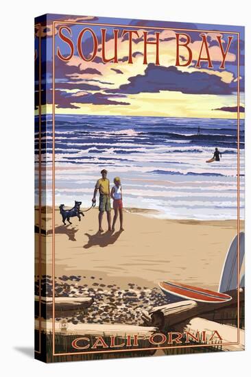 South Bay, California - Sunset Beach Scene-Lantern Press-Stretched Canvas