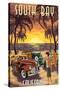 South Bay, California - Woodies and Sunset-Lantern Press-Stretched Canvas