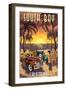 South Bay, California - Woodies and Sunset-Lantern Press-Framed Art Print