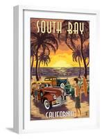 South Bay, California - Woodies and Sunset-Lantern Press-Framed Art Print