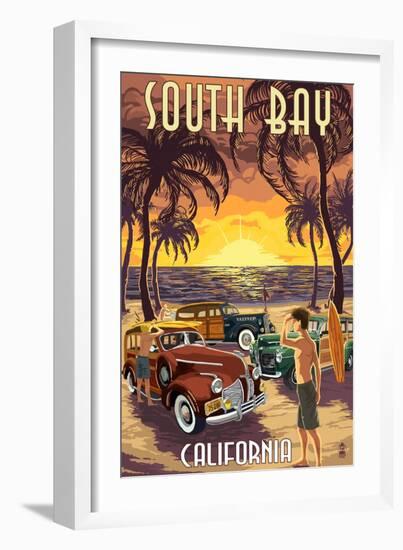 South Bay, California - Woodies and Sunset-Lantern Press-Framed Art Print