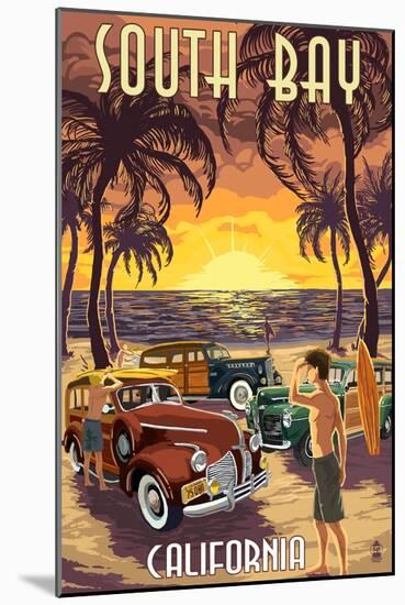 South Bay, California - Woodies and Sunset-Lantern Press-Mounted Art Print