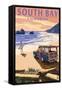 South Bay, California - Woody on Beach-Lantern Press-Framed Stretched Canvas