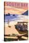 South Bay, California - Woody on Beach-Lantern Press-Stretched Canvas