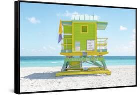 South Beach Lifeguard Chair 6th Street-Richard Silver-Framed Stretched Canvas