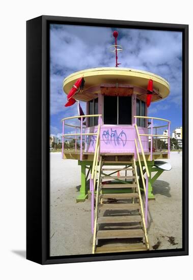 South Beach Watchtower Miami Beach Florida-George Oze-Framed Stretched Canvas