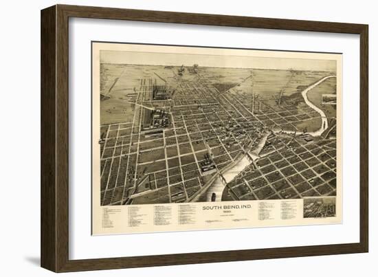 South Bend, Indiana - Panoramic Map-Lantern Press-Framed Art Print