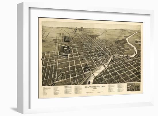 South Bend, Indiana - Panoramic Map-Lantern Press-Framed Art Print