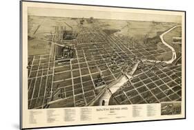 South Bend, Indiana - Panoramic Map-Lantern Press-Mounted Art Print
