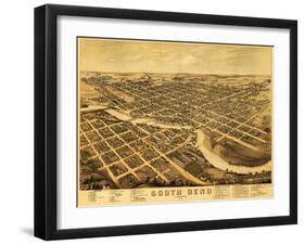 South Bend, Indiana - Panoramic Map-Lantern Press-Framed Art Print