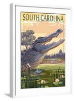 South Carolina - Alligator Scene-Lantern Press-Framed Art Print