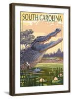 South Carolina - Alligator Scene-Lantern Press-Framed Art Print