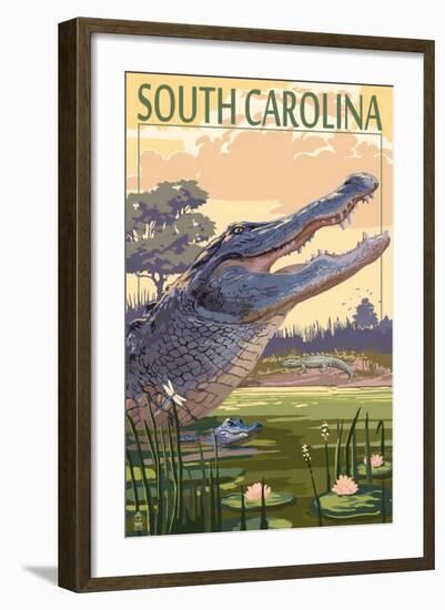 South Carolina - Alligator Scene-Lantern Press-Framed Art Print