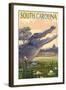 South Carolina - Alligator Scene-Lantern Press-Framed Art Print