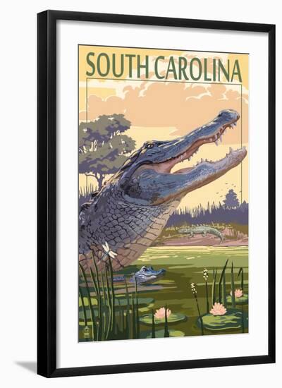 South Carolina - Alligator Scene-Lantern Press-Framed Art Print