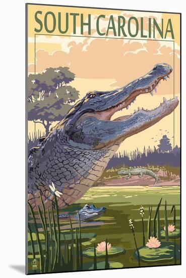 South Carolina - Alligator Scene-Lantern Press-Mounted Art Print