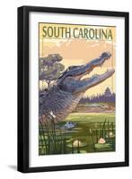 South Carolina - Alligator Scene-Lantern Press-Framed Art Print