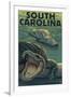 South Carolina - Alligators-Lantern Press-Framed Art Print