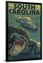 South Carolina - Alligators-Lantern Press-Framed Art Print