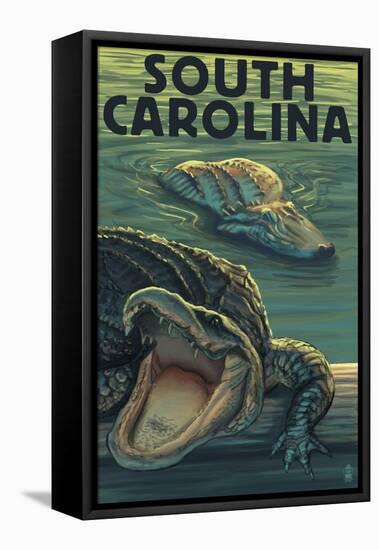 South Carolina - Alligators-Lantern Press-Framed Stretched Canvas