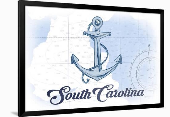 South Carolina - Anchor - Blue - Coastal Icon-Lantern Press-Framed Art Print