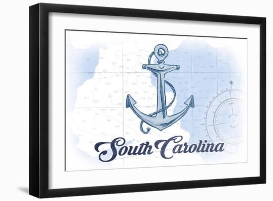 South Carolina - Anchor - Blue - Coastal Icon-Lantern Press-Framed Art Print