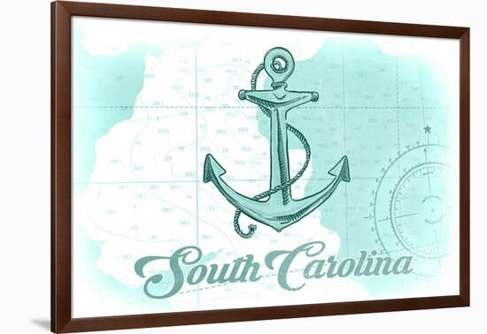 South Carolina - Anchor - Teal - Coastal Icon-Lantern Press-Framed Art Print