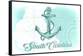 South Carolina - Anchor - Teal - Coastal Icon-Lantern Press-Framed Stretched Canvas