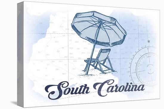 South Carolina - Beach Chair and Umbrella - Blue - Coastal Icon-Lantern Press-Stretched Canvas