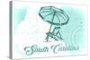 South Carolina - Beach Chair and Umbrella - Teal - Coastal Icon-Lantern Press-Stretched Canvas