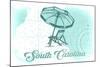 South Carolina - Beach Chair and Umbrella - Teal - Coastal Icon-Lantern Press-Mounted Art Print